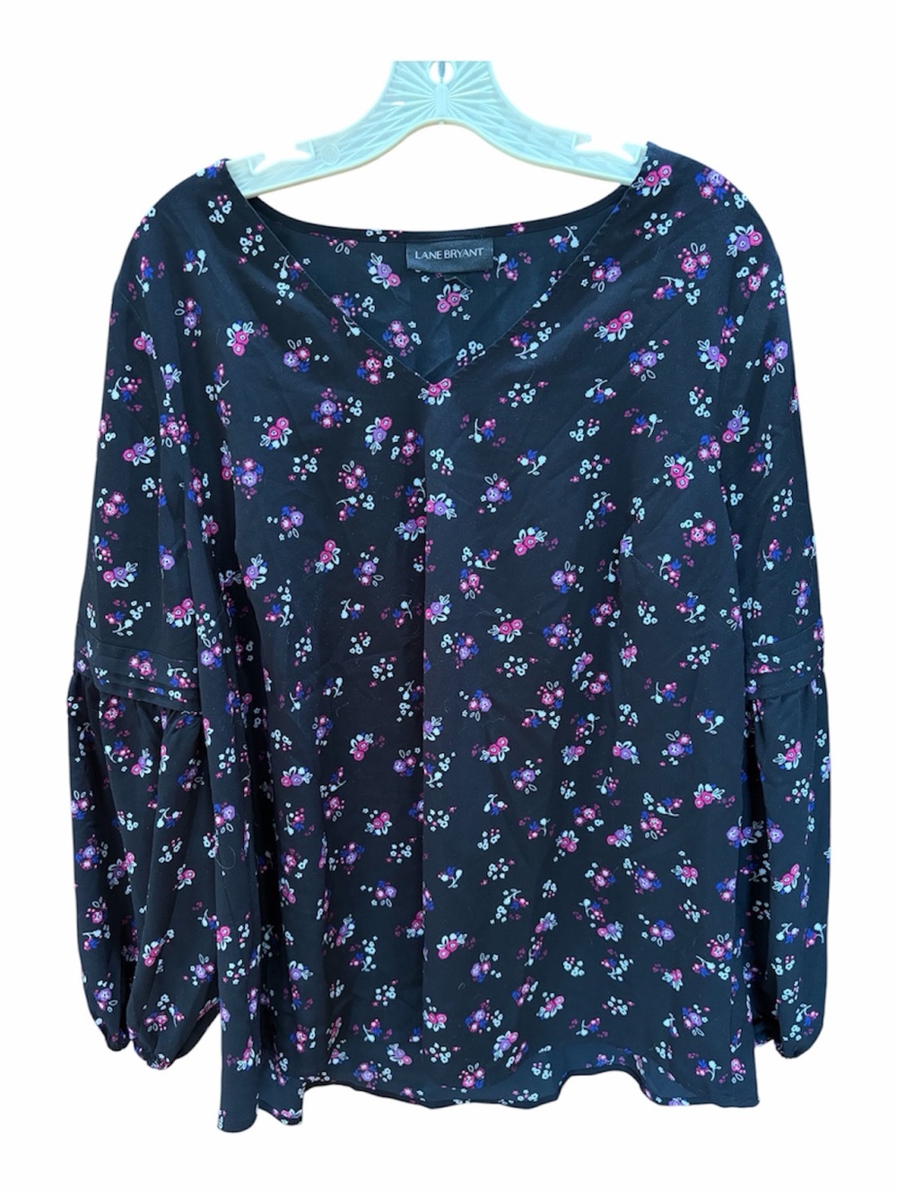 Lane Bryant | Black Floral V-Neck Long-Sleeve Blouse